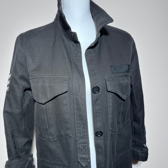 Zadig & Voltaire Black Cotton Military Style Jacket w Embroidery Size Small - Picture 12 of 16